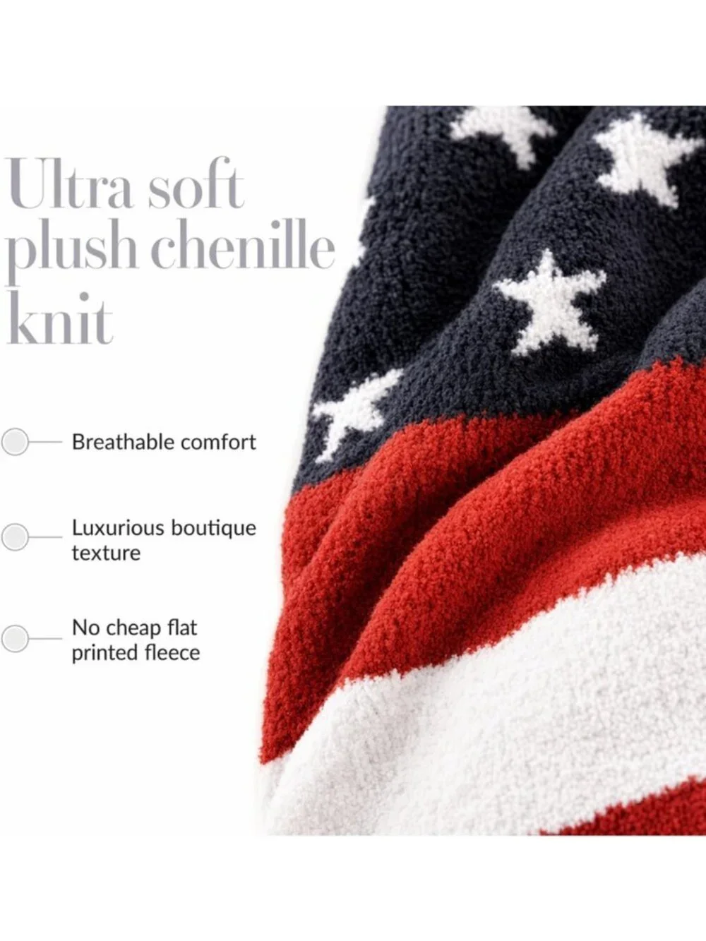 Cozy Red, White & Blue Chenille American Flag Blanket - Perfect for Patriotic
